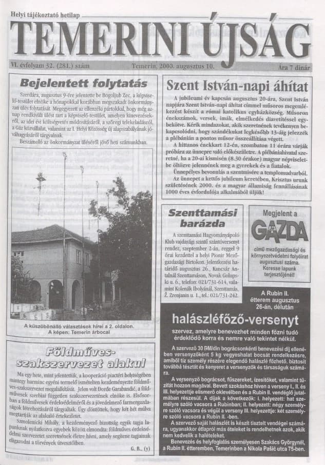 Temerini Újság, 6. évf. 2000. augusztus 10. 32. sz.