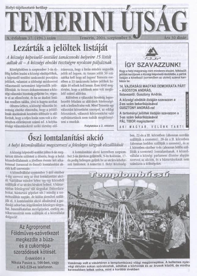 Temerini Újság, 10. évf. 2004. szeptember 9. 37. sz.