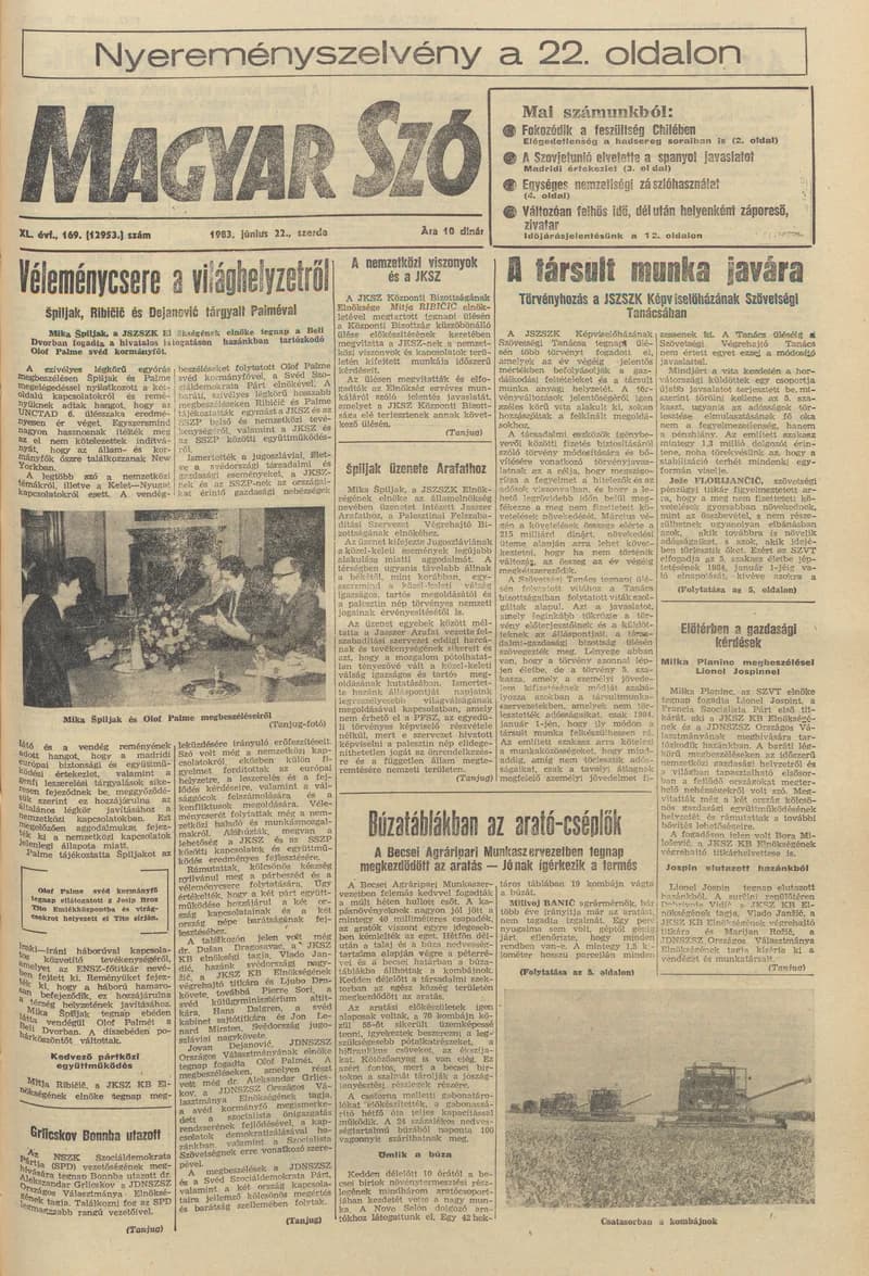 Magyar Szó, 40. évf. 1983. június 22. 169. sz. 1–24. oldal