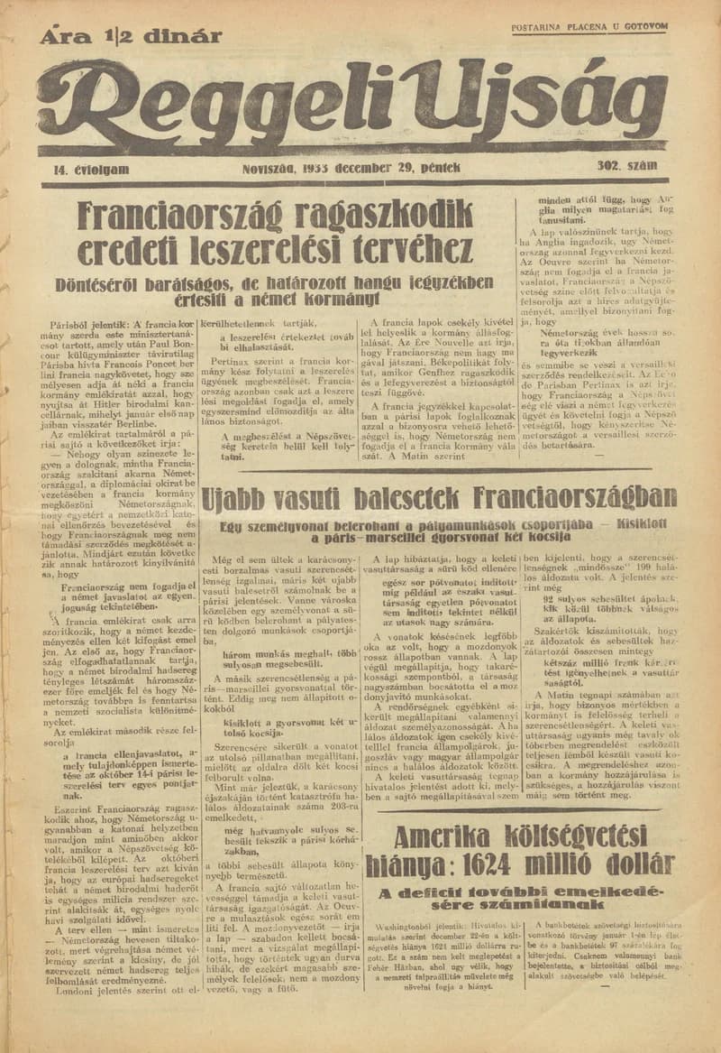 Reggeli Újság, 14. évf. 1933. december 29. 303. sz.