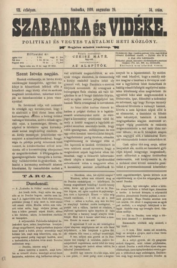 Szabadka és vidéke II, 7. évf. 1899. augusztus 20. 34. sz.