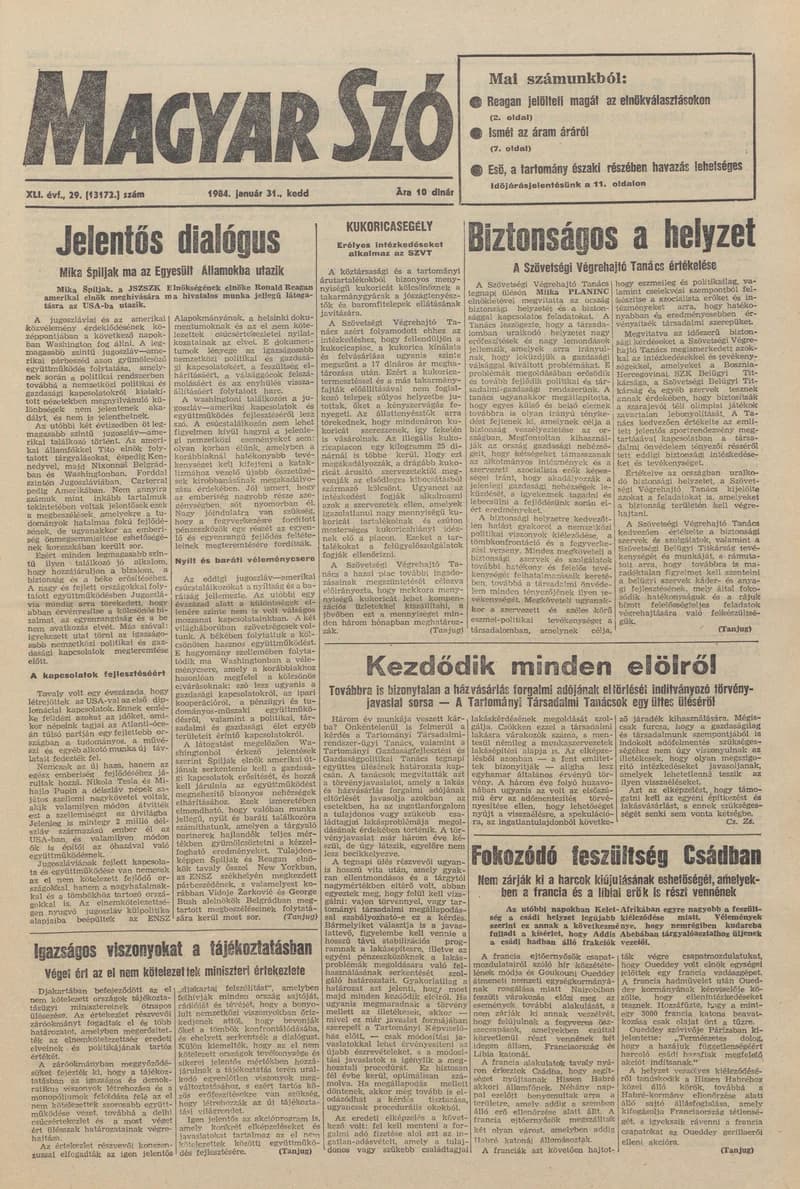 Magyar Szó, 41. évf. 1984. január 31. 29. sz. 1–20. oldal