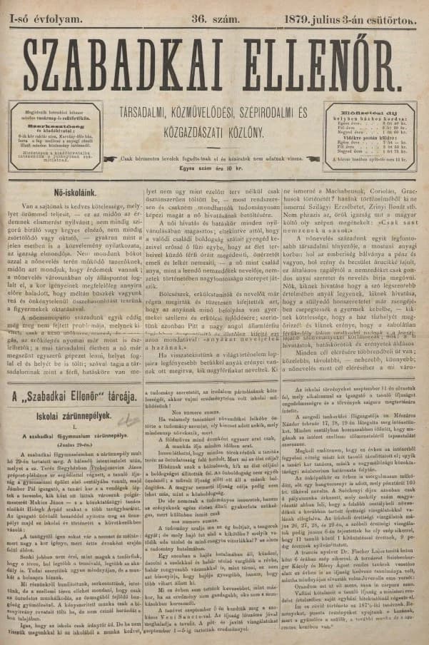 Szabadkai Ellenőr, 1. évf. 1879. július 3. 36. sz.