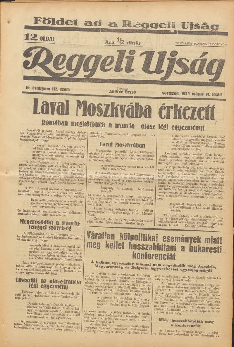 Reggeli Újság, 16. évf. 1935. május 14. 112. sz.