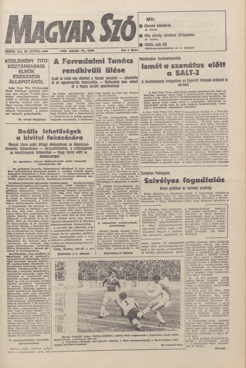 Magyar Szó, 37. évf. 1980. március 10. 68. sz. 1–16. oldal