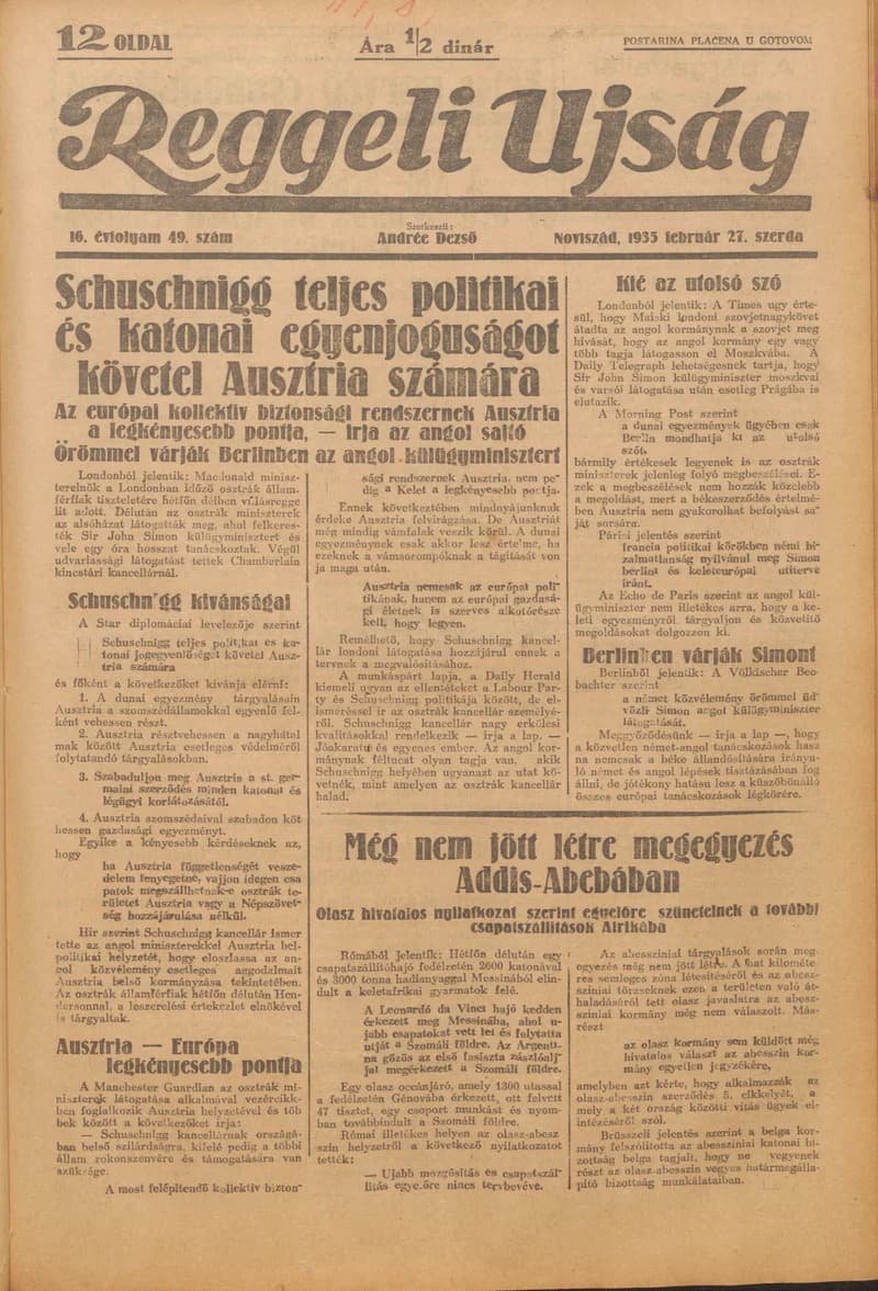 Reggeli Újság, 16. évf. 1935. február 27. 49. sz.
