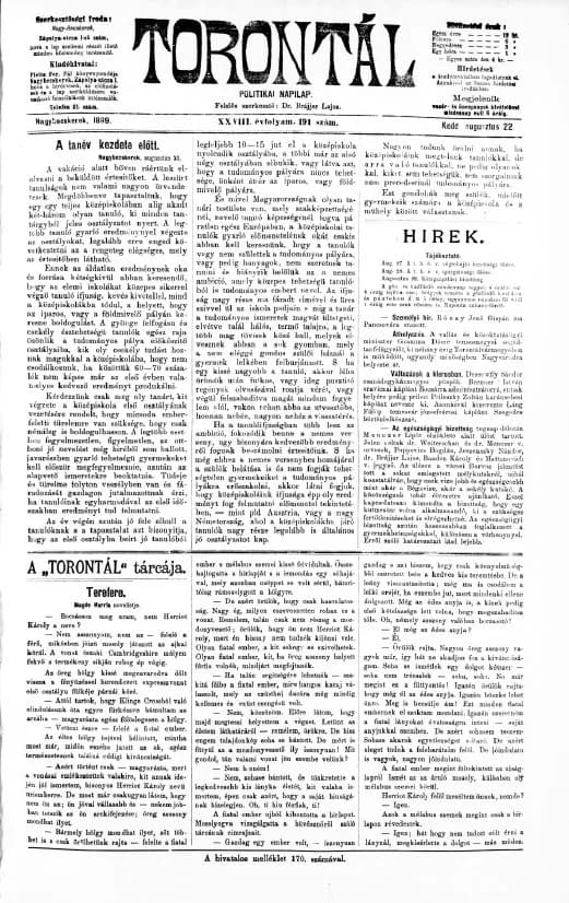 Torontál, 28. évf. 1899. augusztus 22. 191. sz.