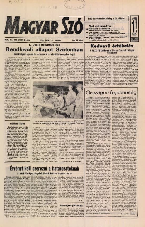 Magyar Szó, 43. évf. 1986. július 12. 189. sz. 1–24. oldal