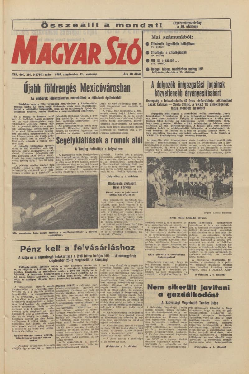 Magyar Szó, 42. évf. 1985. szeptember 22. 261. sz. 1–28. oldal