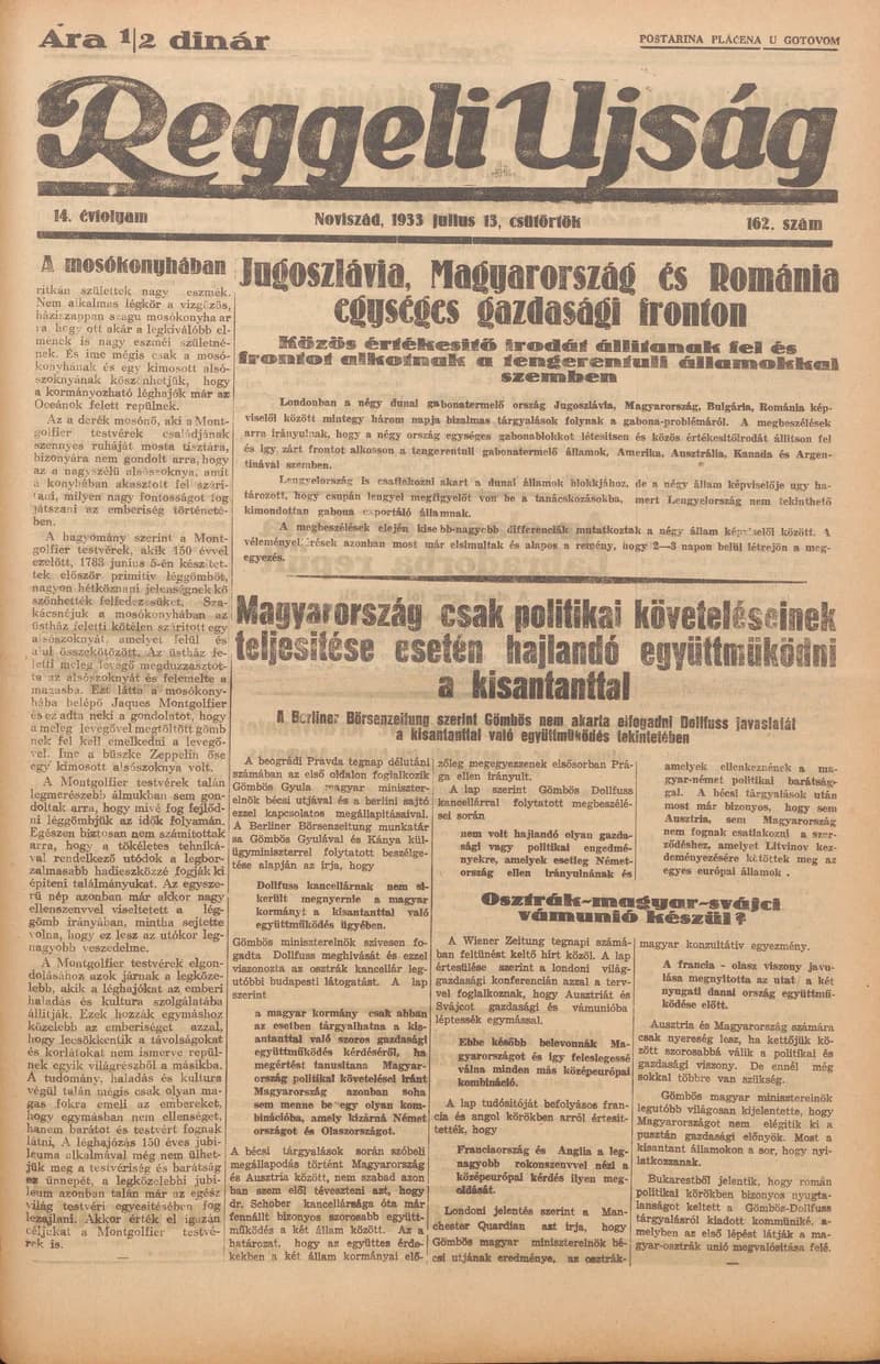 Reggeli Újság, 14. évf. 1933. július 13. 162. sz.