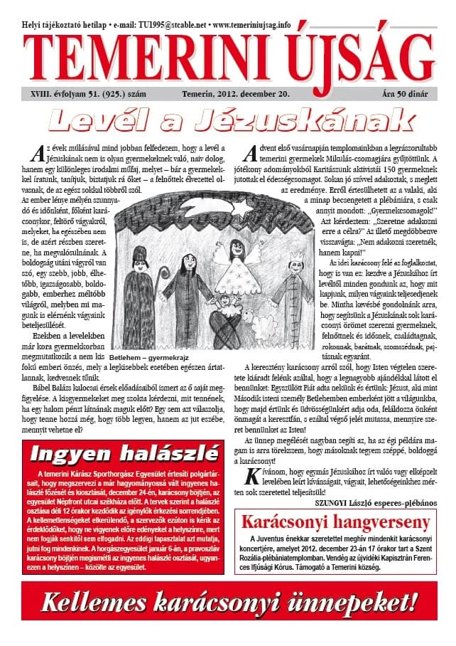 Temerini Újság, 18. évf. 2012. december 20. 51. sz.