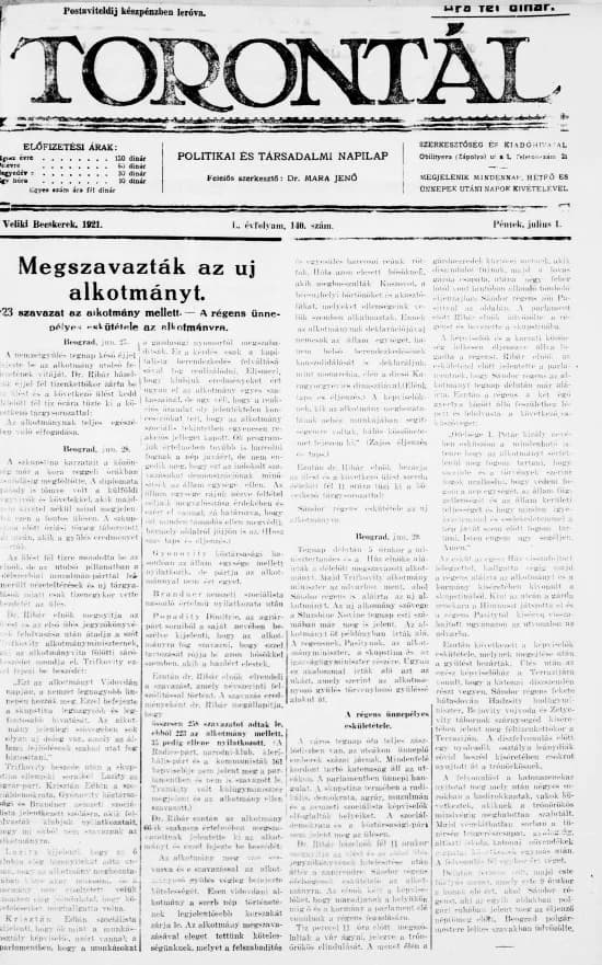 Torontál, 50. évf. 1921. július 1. 140. sz.