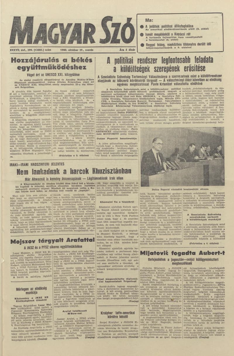 Magyar Szó, 37. évf. 1980. október 29. 299. sz. 1–20. oldal