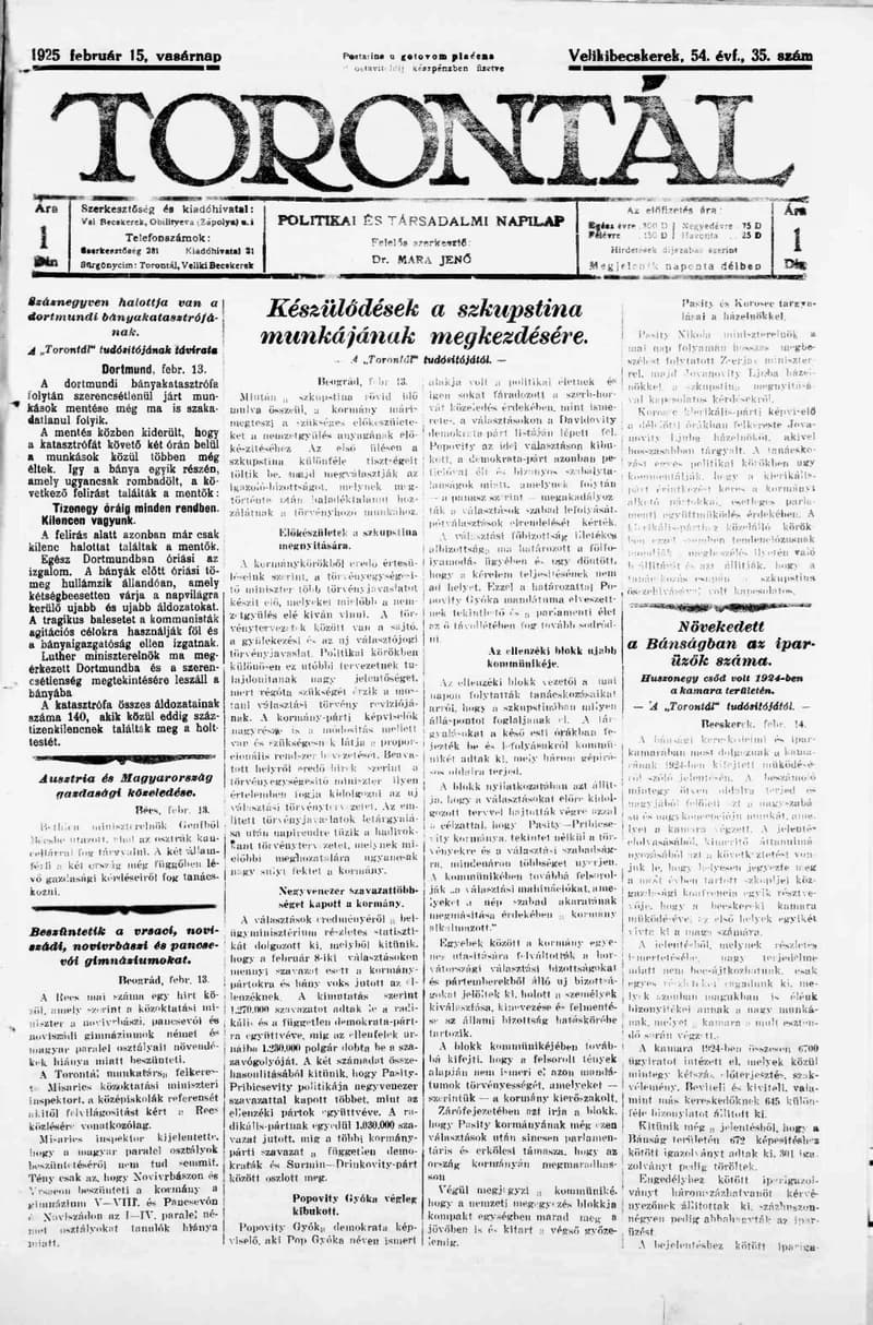 Torontál, 54. évf. 1925. február 15. 35. sz.