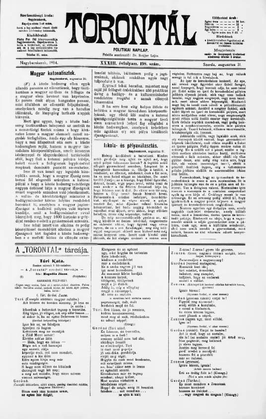 Torontál, 33. évf. 1904. augusztus 31. 198. sz.
