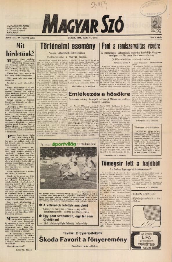 Magyar Szó, 47. évf. 1990. április 9. 97. sz. 1–20. oldal