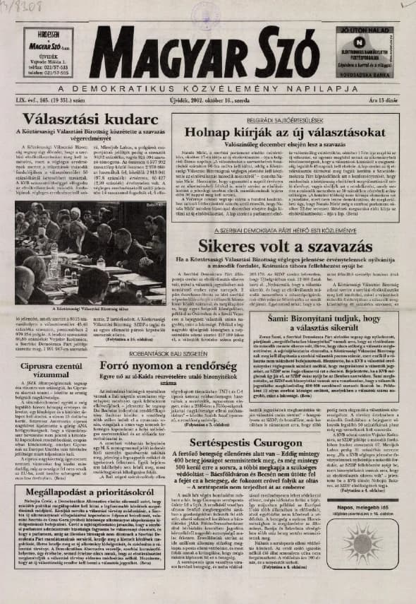 Magyar Szó, 59. évf. 2002. október 16. 245. sz. 1–16. oldal