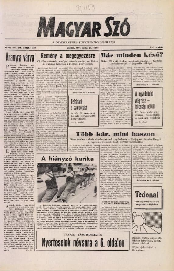 Magyar Szó, 48. évf. 1991. június 24. 171. sz. 1–20. oldal