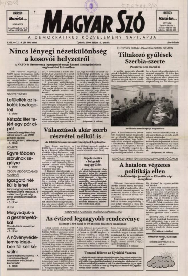 Magyar Szó, 57. évf. 2000. május 12. 110. sz. 1–16. oldal