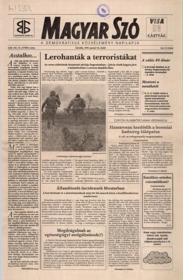 Magyar Szó, 53. évf. 1996. január 16. 12. sz. 1–16. oldal