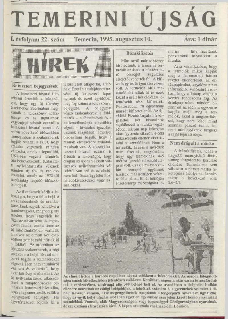 Temerini Újság, 1. évf. 1995. augusztus 10. 22. sz.