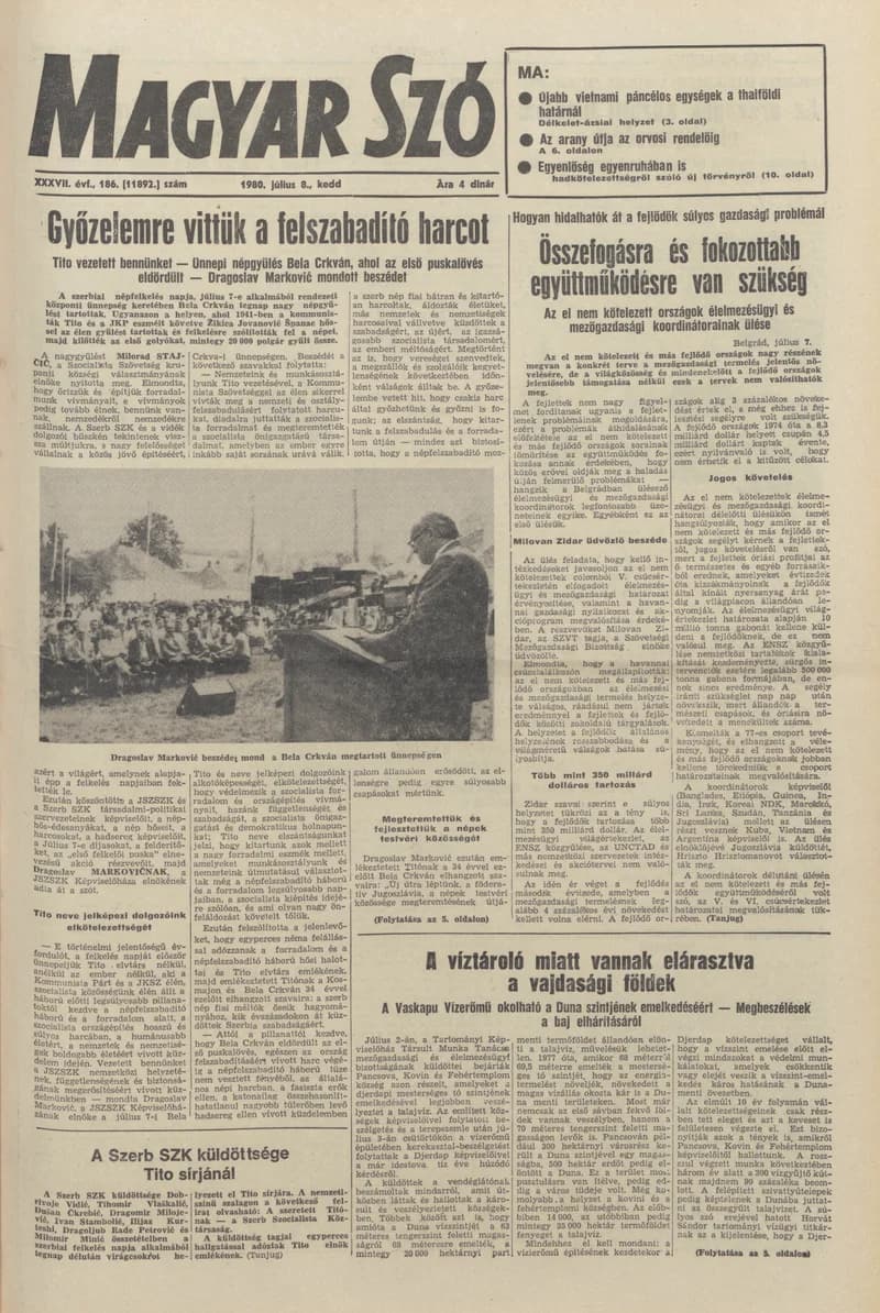 Magyar Szó, 37. évf. 1980. július 8. 186. sz. 1–16. oldal