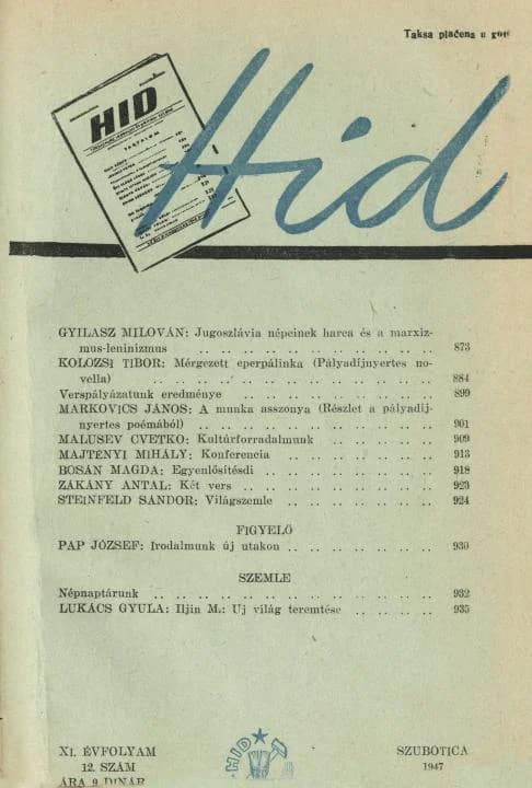 Híd, 11. évf. 1947. december. 12. sz. 873–936. oldal