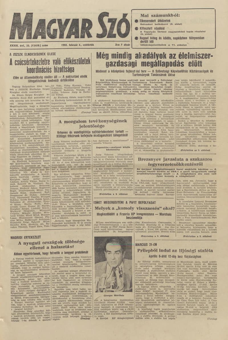 Magyar Szó, 39. évf. 1982. február 4. 33. sz. 1–20. oldal