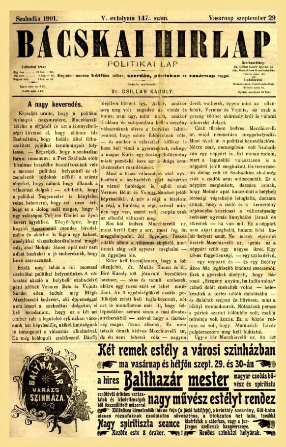 Bácskai Hirlap, 5. évf. 1901. szeptember 29. 147. sz.