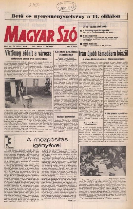 Magyar Szó, 43. évf. 1986. február 23. 52. sz. 1–32. oldal