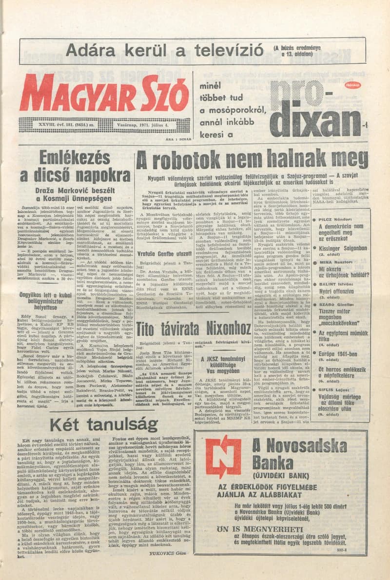 Magyar Szó, 28. évf. 1971. július 4. 181. sz. 1–32. oldal