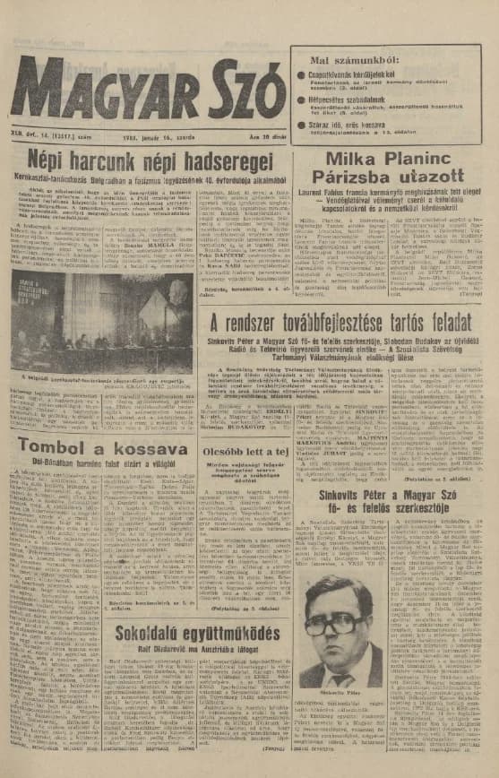Magyar Szó, 42. évf. 1985. január 16. 14. sz. 1–16. oldal