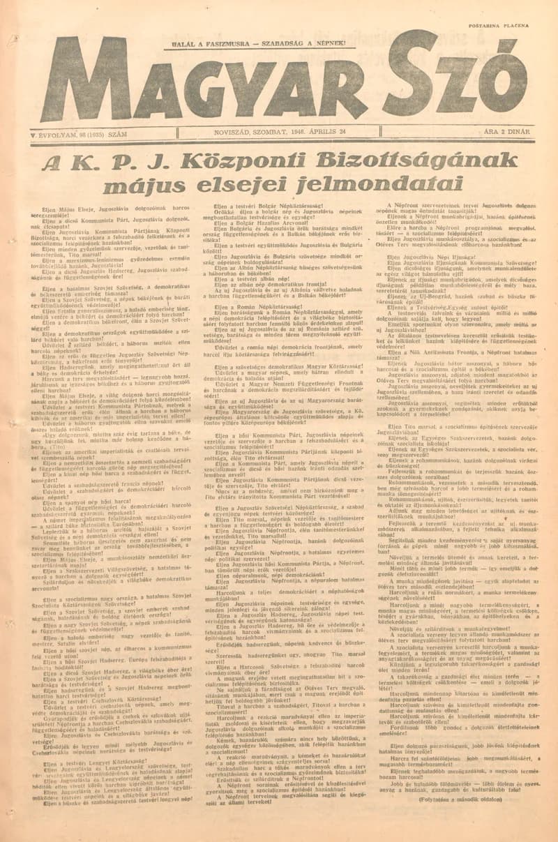 Magyar Szó, 5. évf. 1948. április 24. 98. sz.