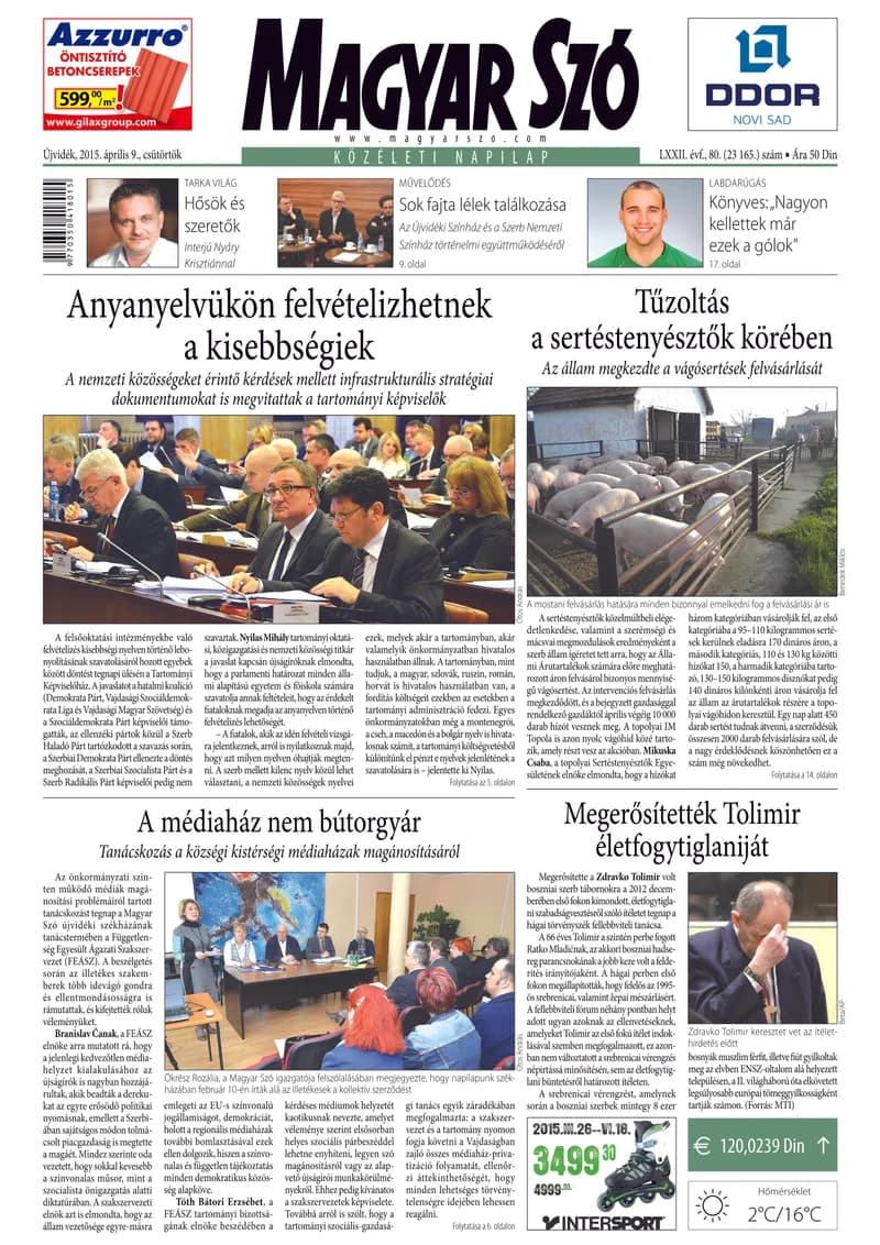 Magyar Szó, 72. évf. 2015. április 9. 80. sz. 1–20. oldal