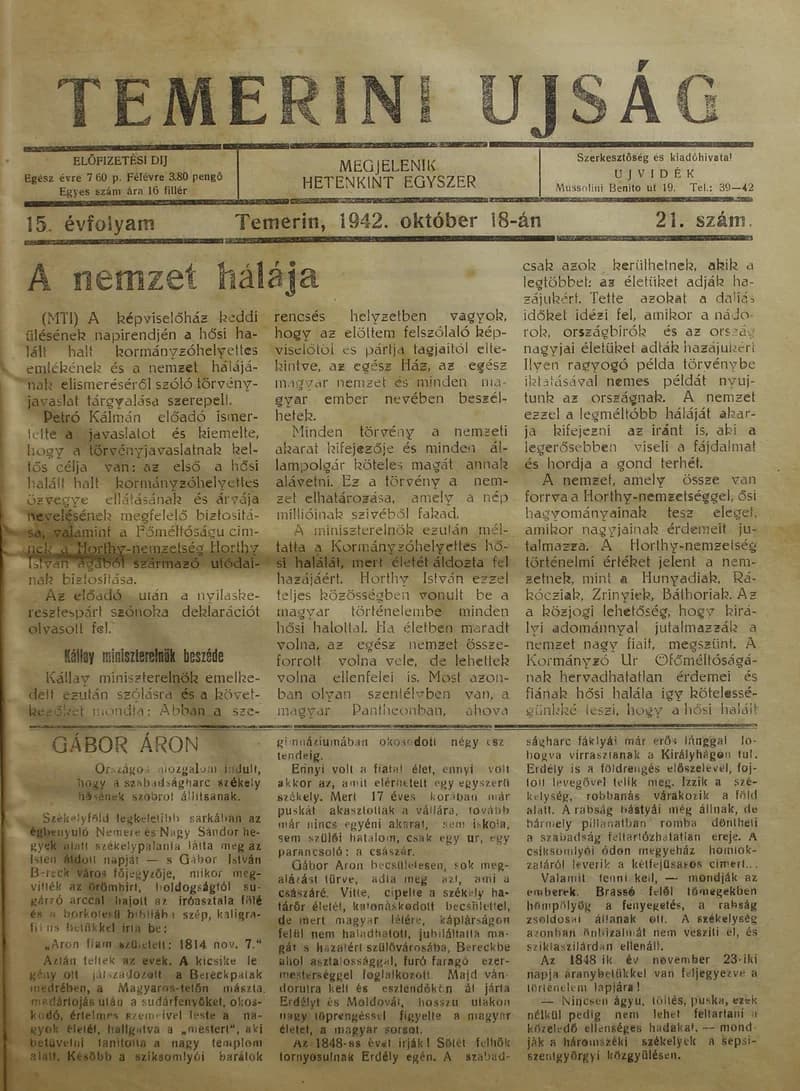 Temerini Újság 1928-1944, 15. évf. 1942. október 18. 21. sz.