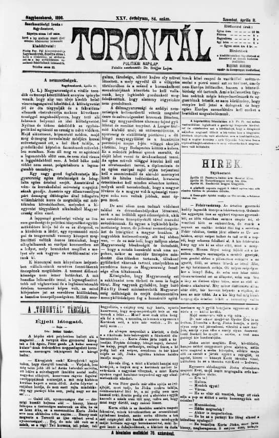 Torontál, 25. évf. 1896. április 11. 84. sz.