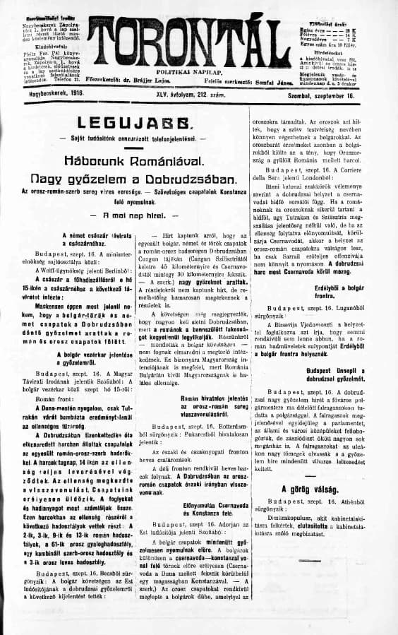 Torontál, 45. évf. 1916. szeptember 16. 212. sz.