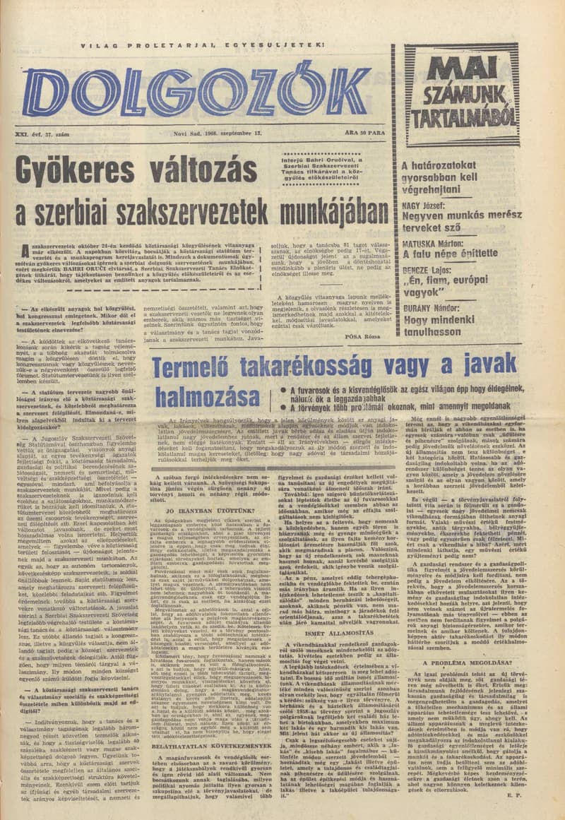 Dolgozók, 22. évf. 1968. szeptember 13. 37. sz.