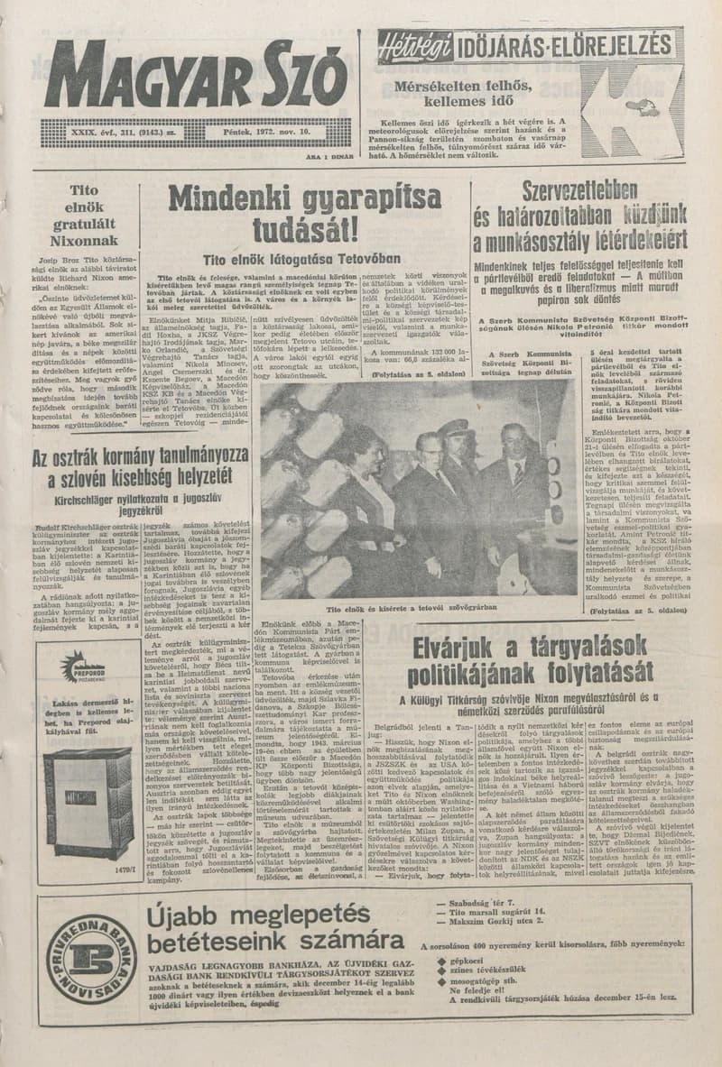 Magyar Szó, 29. évf. 1972. november 10. 311. sz. 1–14. oldal