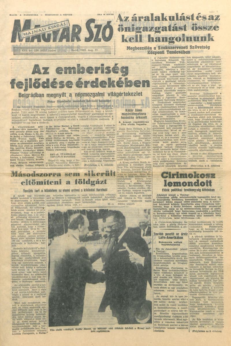 Magyar Szó, 22. évf. 1965. augusztus 31. 239. sz. 1–14. oldal