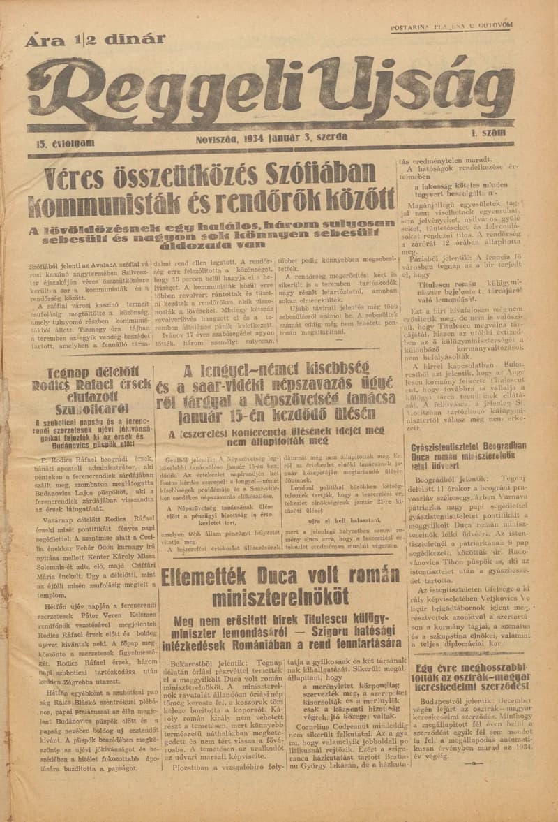 Reggeli Újság, 15. évf. 1934. január 3. 1. sz.