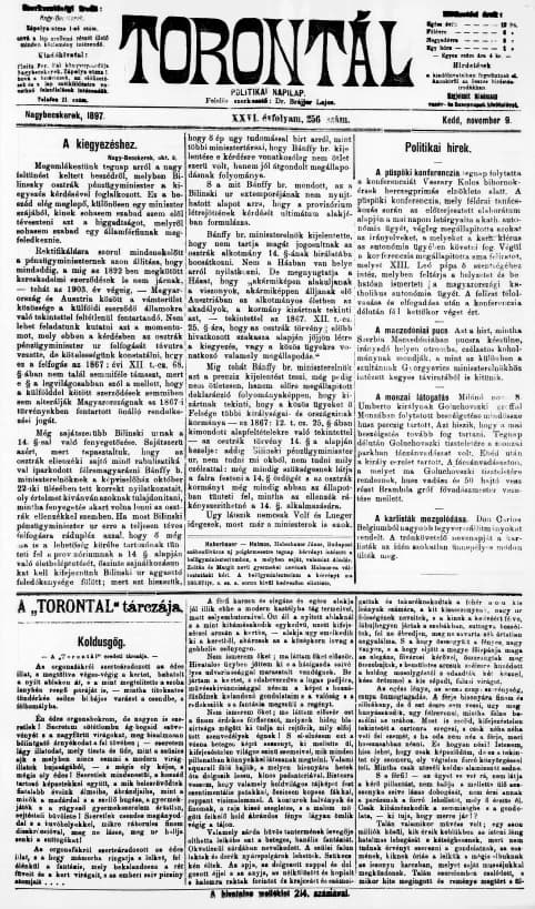 Torontál, 26. évf. 1897. november 9. 256. sz.