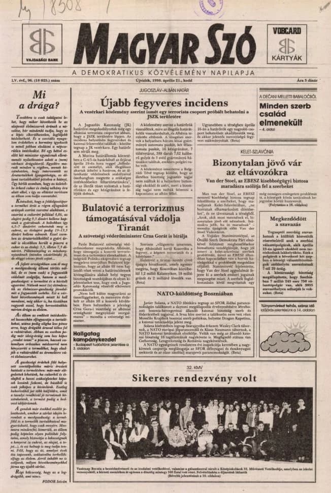 Magyar Szó, 55. évf. 1998. április 21. 96. sz. 1–16. oldal