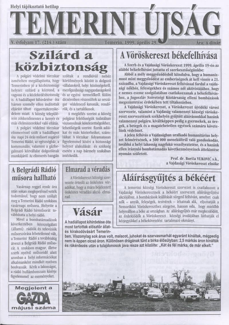 Temerini Újság, 5. évf. 1999. április 29. 17. sz.