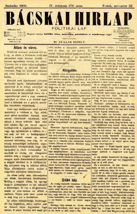 Bácskai Hirlap, 4. évf. 1900. november 23. 178. sz.