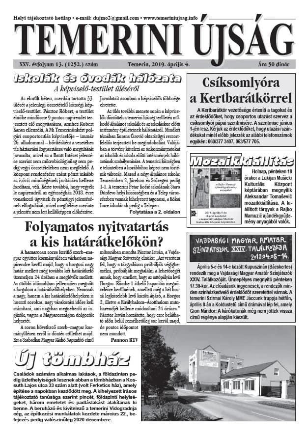 Temerini Újság, 25. évf. 2019. április 4. 13. sz.