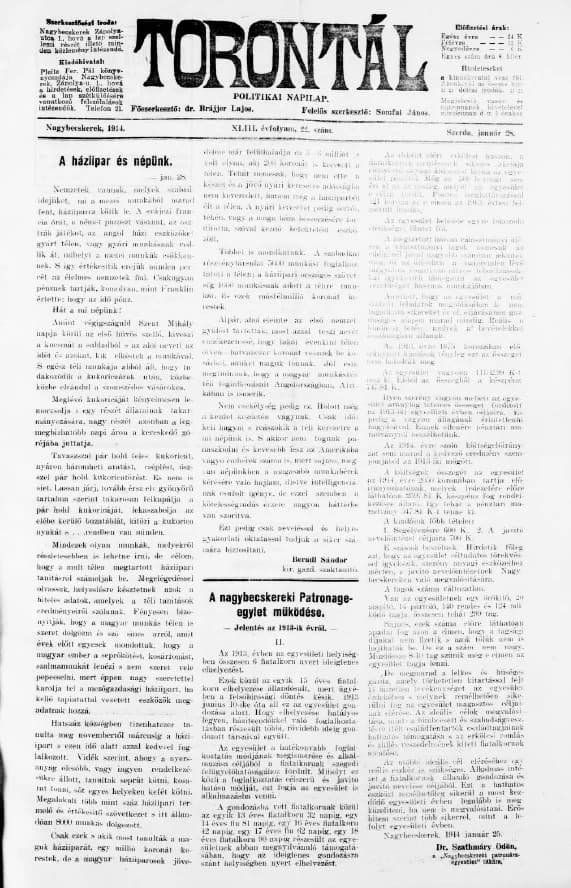 Torontál, 43. évf. 1914. január 28. 22. sz.