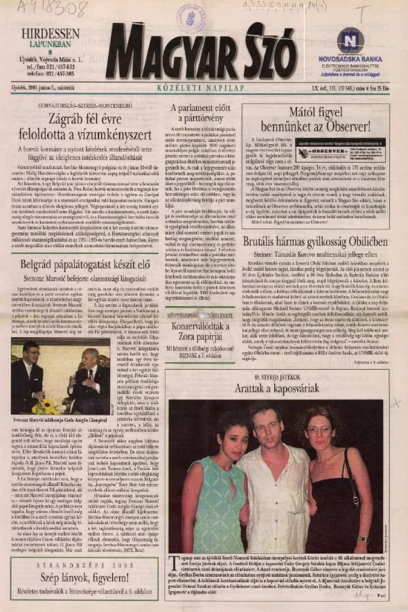 Magyar Szó, 60. évf. 2003. június 5. 131. sz. 1–16. oldal