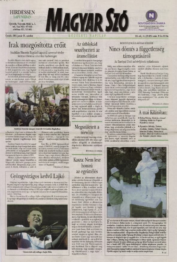 Magyar Szó, 60. évf. 2003. január 18. 14. sz. 1–16. oldal