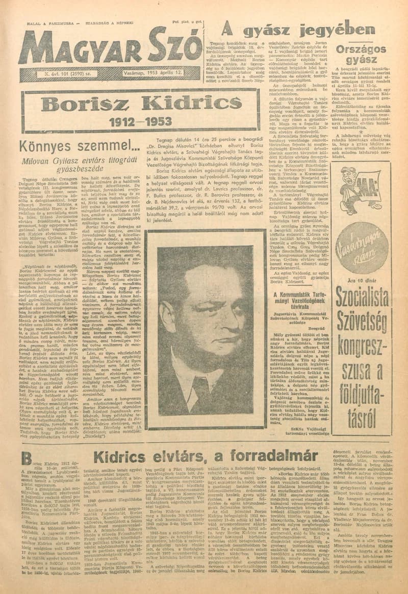 Magyar Szó, 10. évf. 1953. április 12. 101. sz. 1–16. oldal